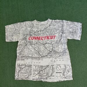 VINTAGE 90's Connecticut Road Map Tourist T Shirt Size XL